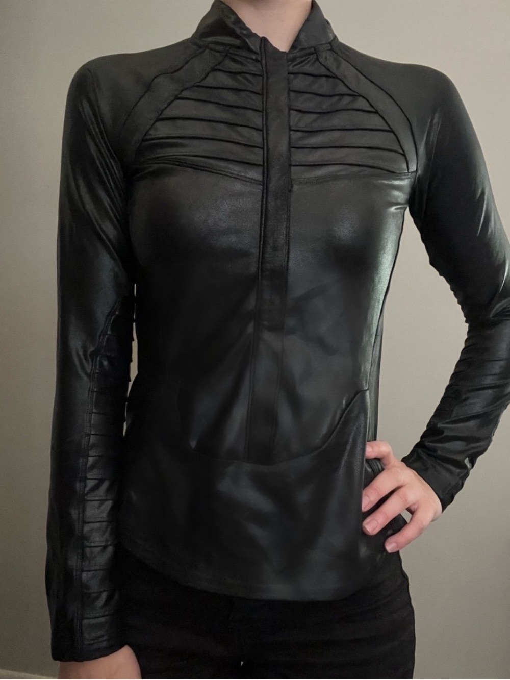 Spanx Metallic Black Moto Long Sleeve Top / Jacket, XS